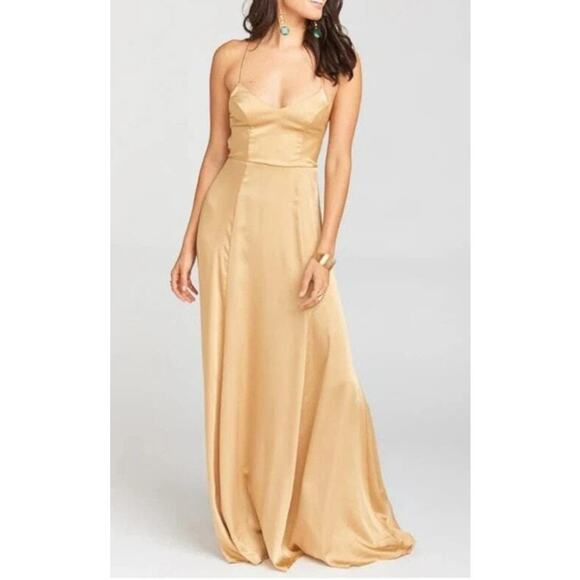 NWT Show Me Your Mumu Godshaw Goddess Gown Gold Satin Maxi Dress Size S Small - Picture 1 of 14